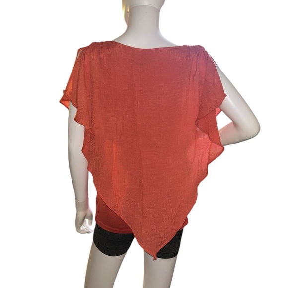 Apt. 9 popover top Orange Flutter Sleeve Asymmetrical Blouse Size SP - Picture 6 of 8